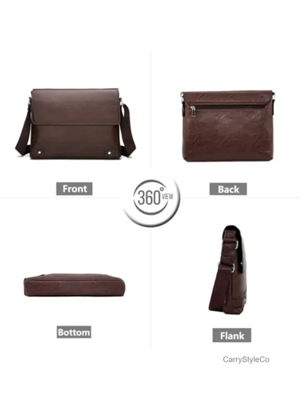 Men's Messenger Bag PU Leather Crossbody Shoulder Bag Adjustable Strap